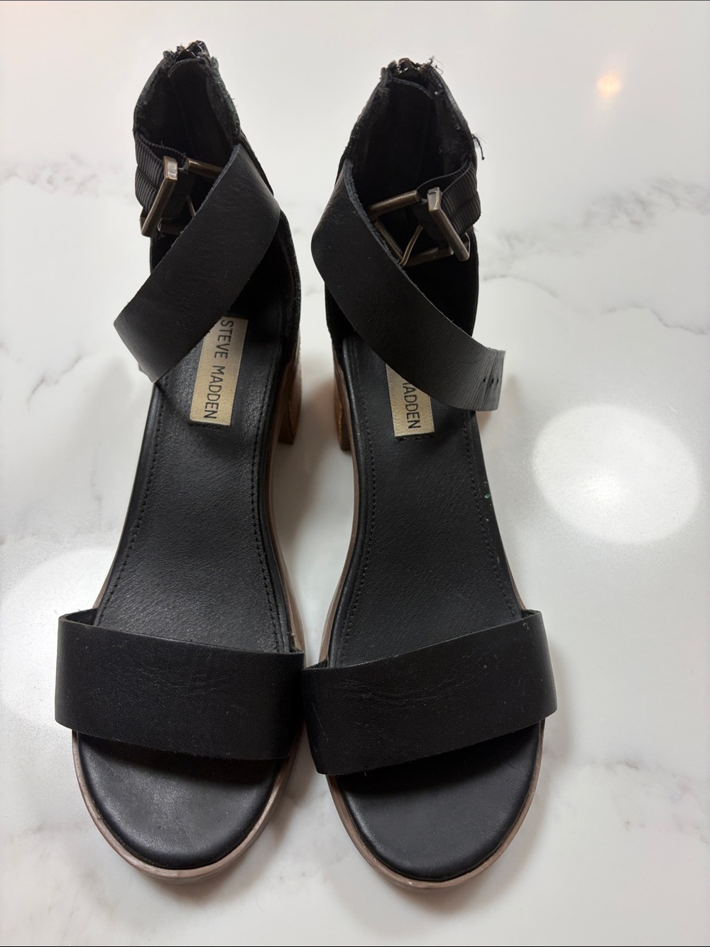 Steve Madden Black Open-Toe Ankle-Strap Sandals